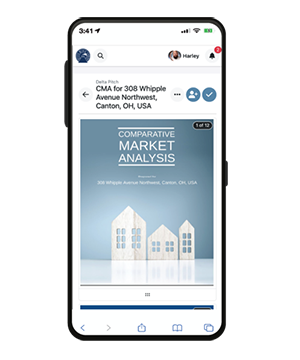 Delta Pitch on a phone — a Comparative Market Analysis flipbook for 308 Whipple Avenue Northwest, Canton, OH.