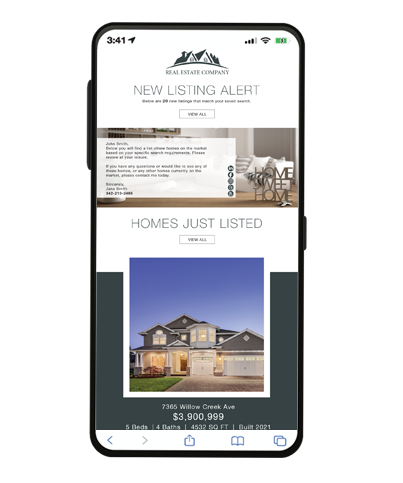 DeltaNET New Listing Alert report on a phone.