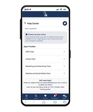 The Support Tickets widget on a phone — Open, Waiting, and Closed ticket tabs with a search field.