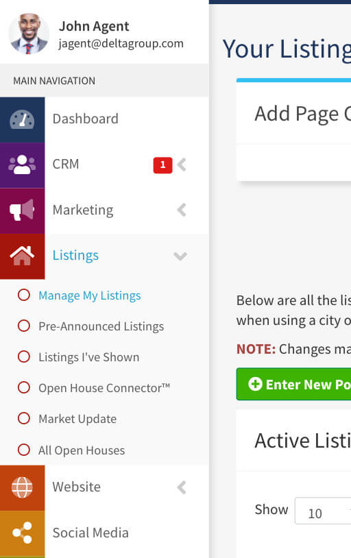 Interface to manage listings