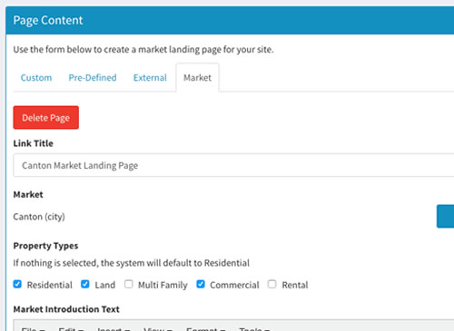 Market Landing Pages