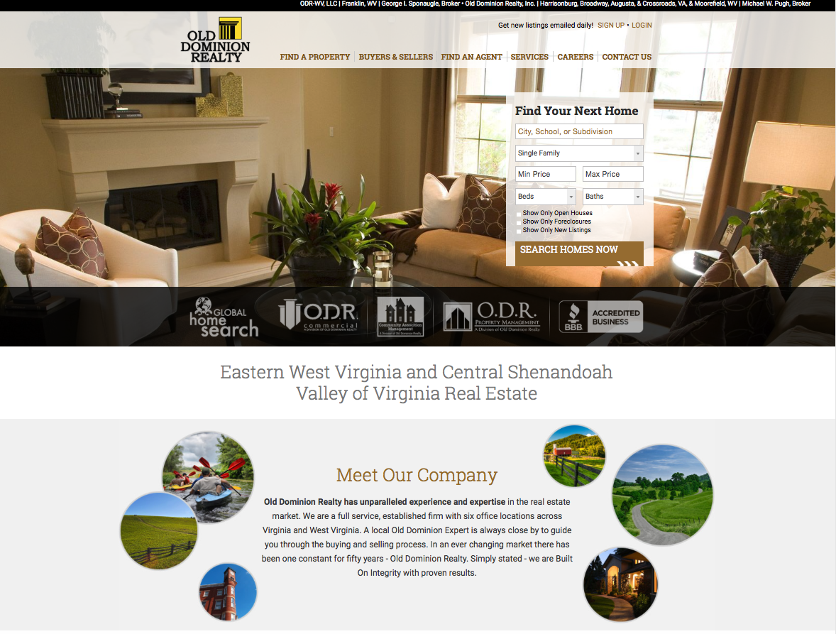 Old Dominion Realty Website Home Screen