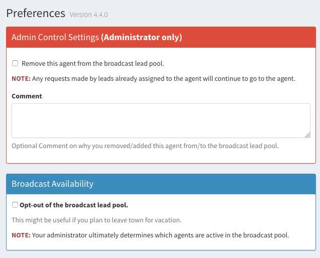 Lead settings change screen shot