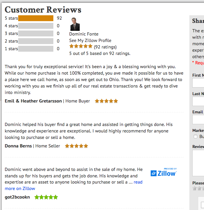 Zillow Reviews Example Screen Shot