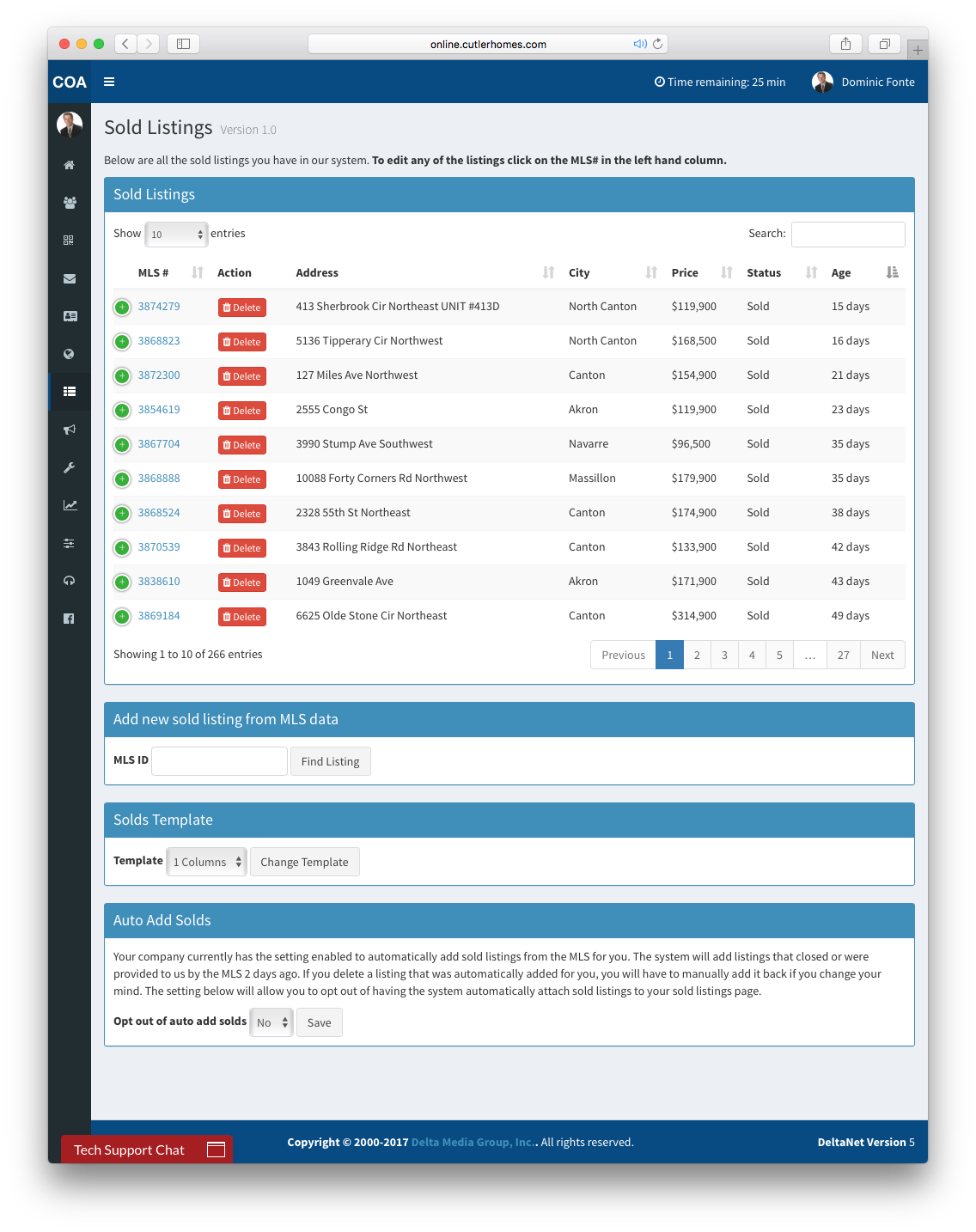 Sold Listings in the DeltaNet Screen Shot