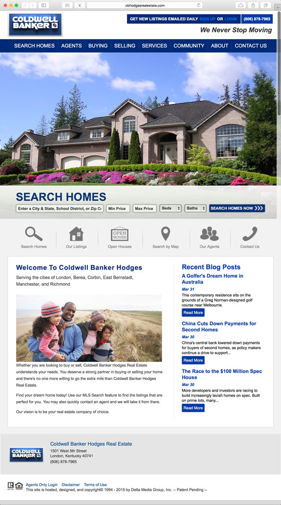 Coldwell Banker Hodges Real Estate Home Page Screen Shot