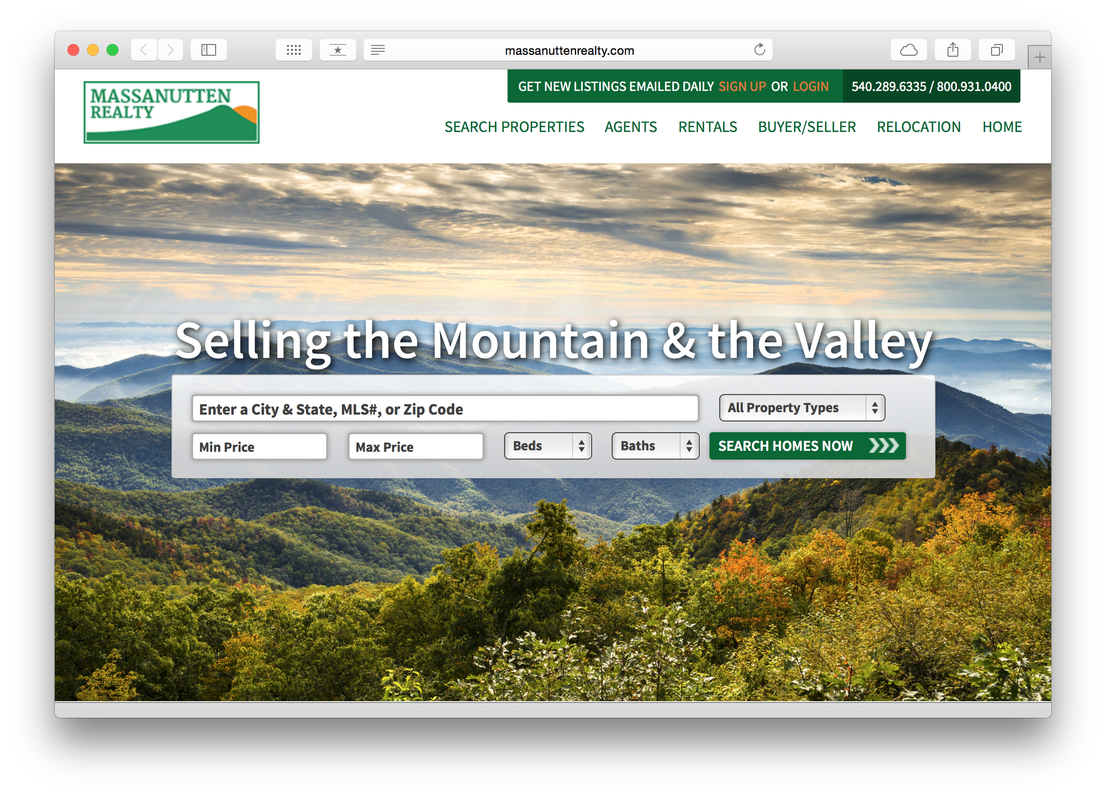Massanutten Realty Web Site Screen Shot